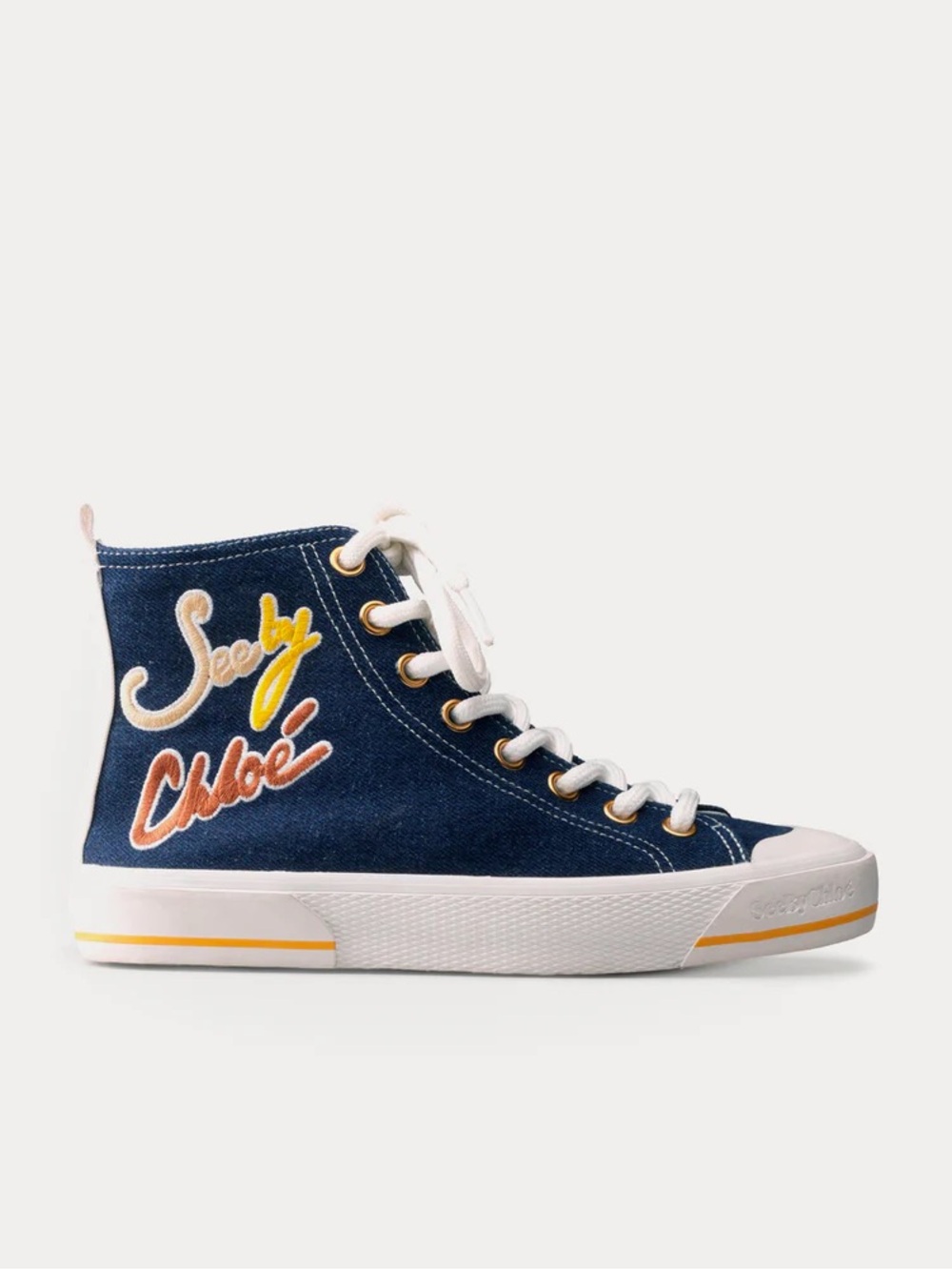 SEE BY CHLOÉ Aryana Sneakers w/Brand Logo Patch Denim High-Tops Size 10/41